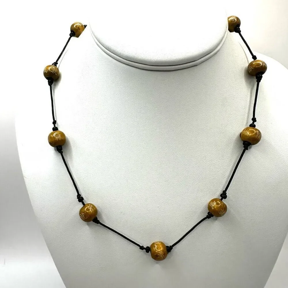 Brown Chinese beaded cord  necklace